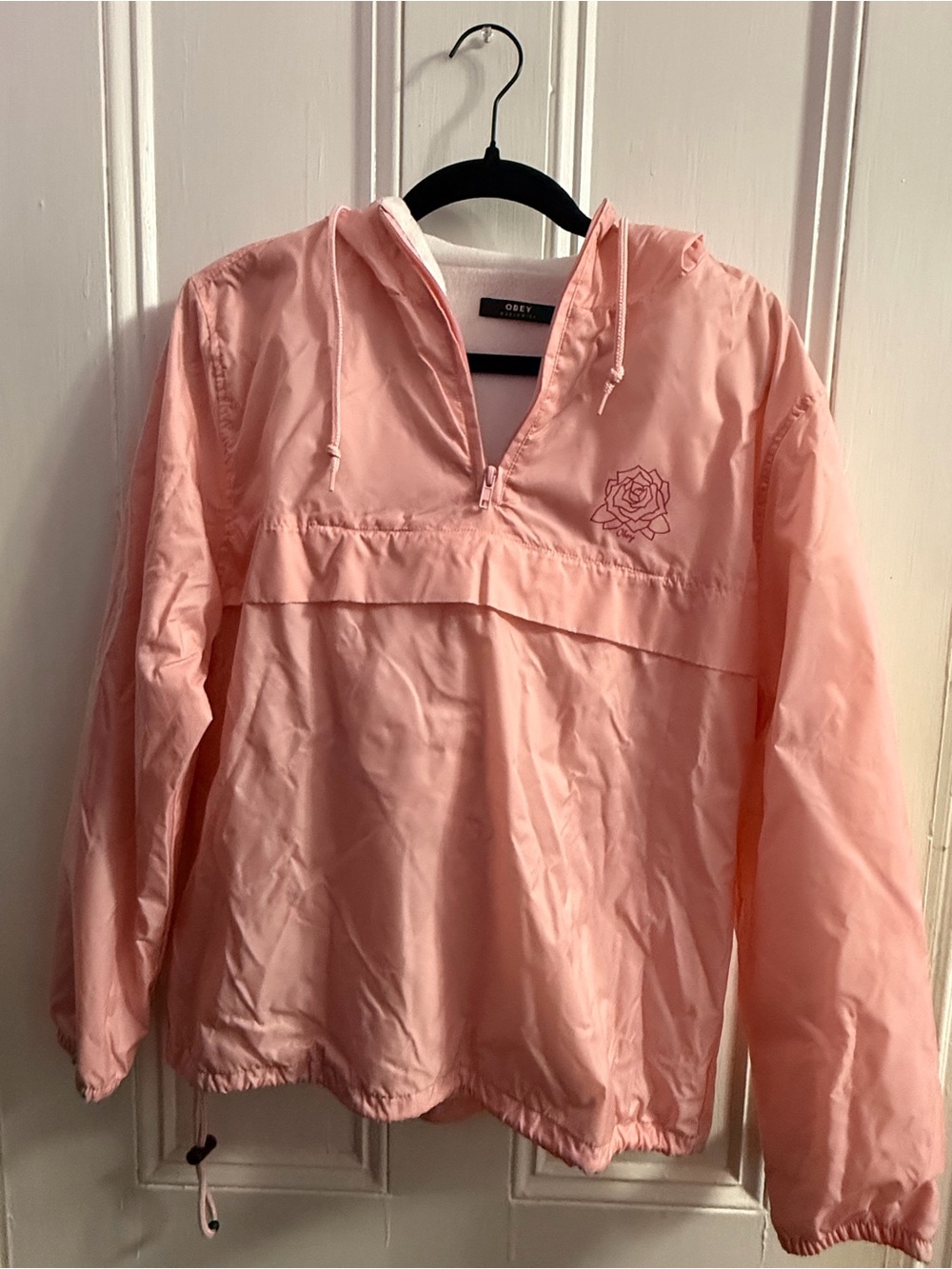 Obey Women Light Pink Hooded Pullover Rain Anorak